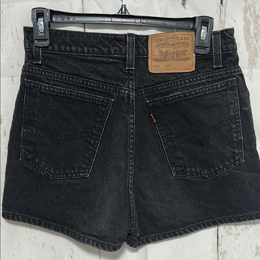 Levi's Women's Black Denim Shorts orange tab
